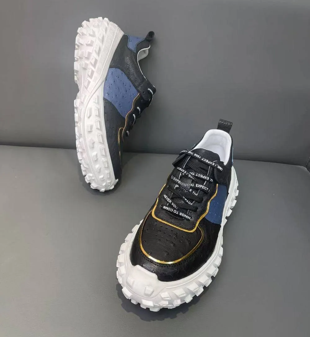 Charity Mood All-purpose sole Crocodile Shoes Ostrich Leather Rubber Platform Sneakers