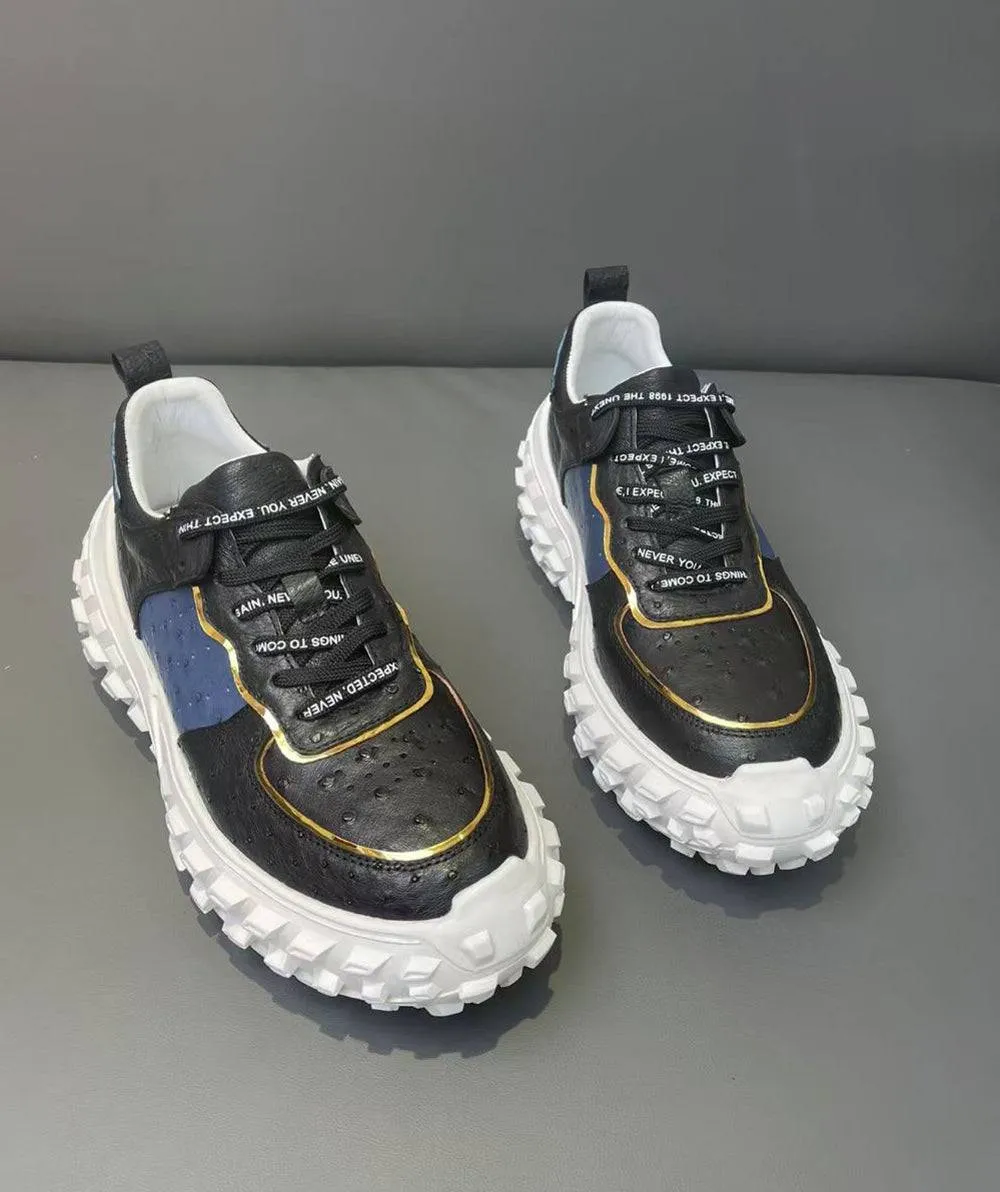 Easy Footwear Crocodile Shoes Ostrich Leather Rubber Platform Sneakers
