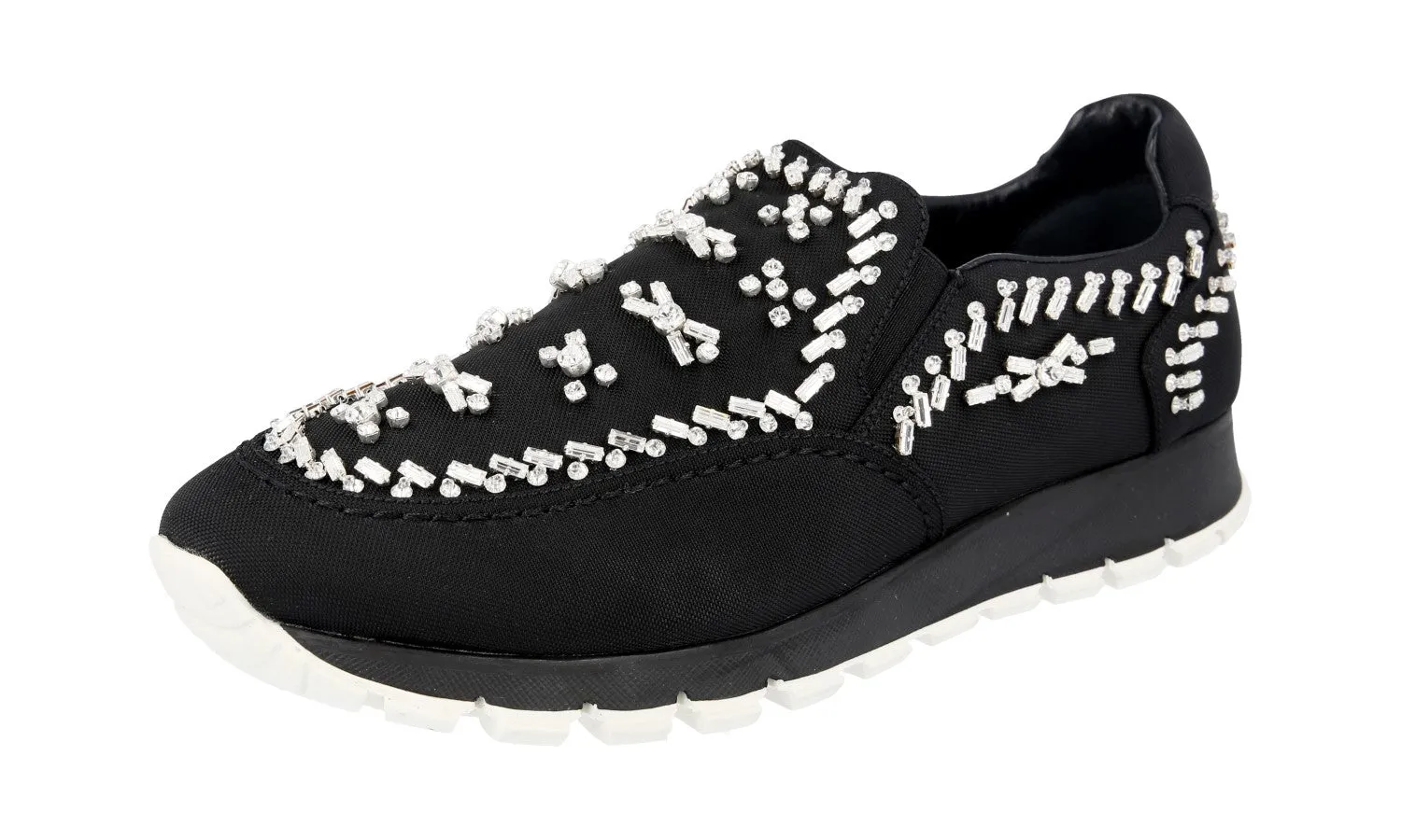 Prada Women's Black Crystal Prax01 Sneaker 1S877F MemoryFoamInsole Waterproof Coating