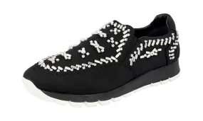 Prada Women's Black Crystal Prax01 Sneaker 1S877F MemoryFoamInsole Waterproof Coating