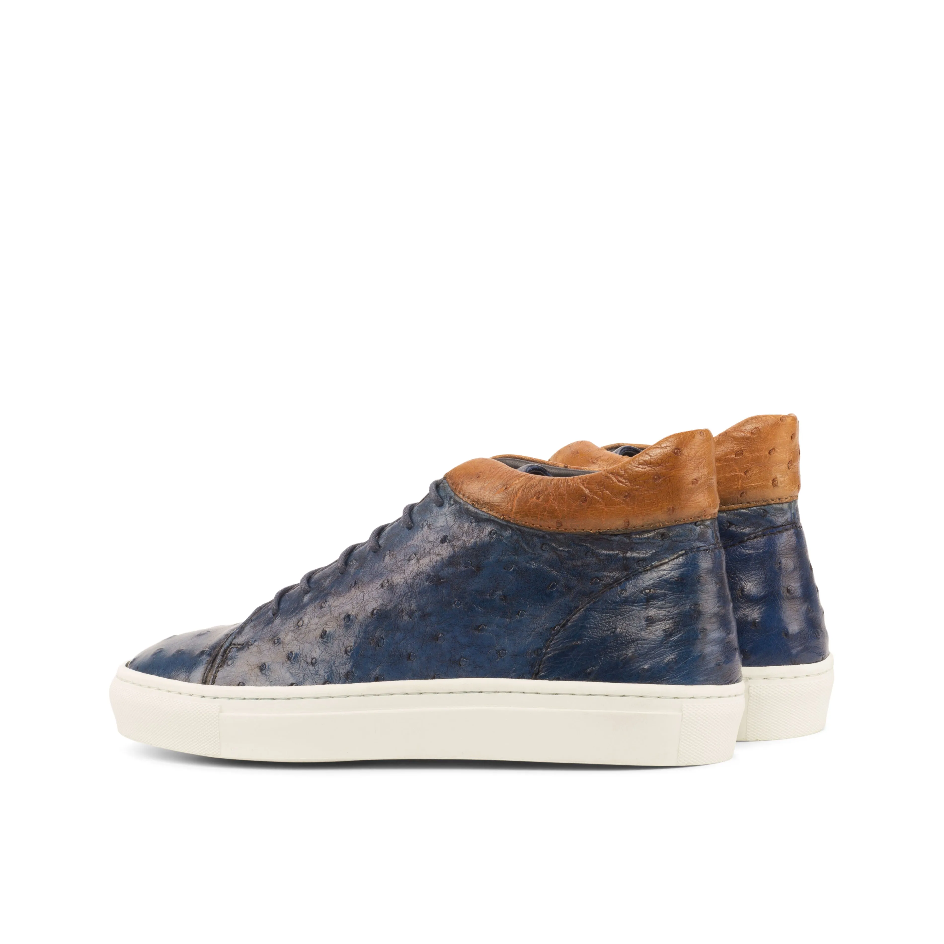 Navy & Cognac Ostrich High-Top Sneakers Arch Secure