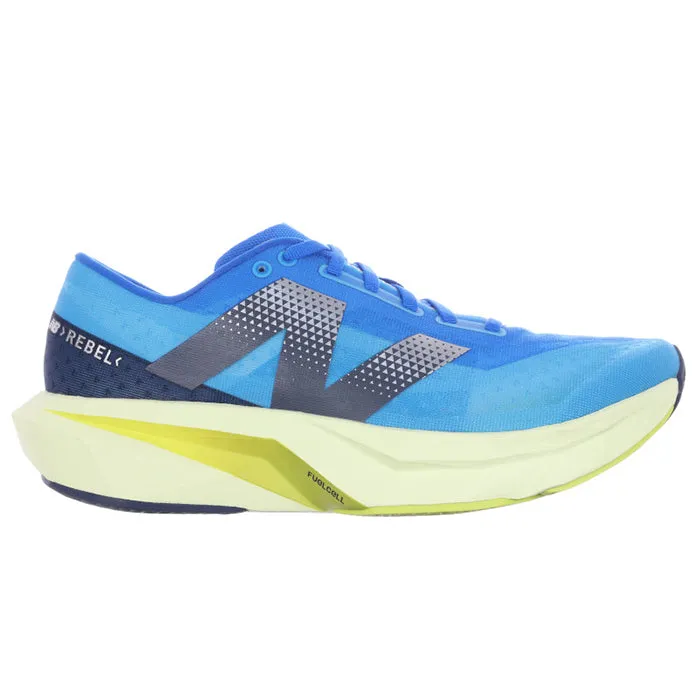 Mens New Balance FuelCell Rebelv4 in Spice Blue/Limelight/Blue Oasis Jump Friendly Agility Boost