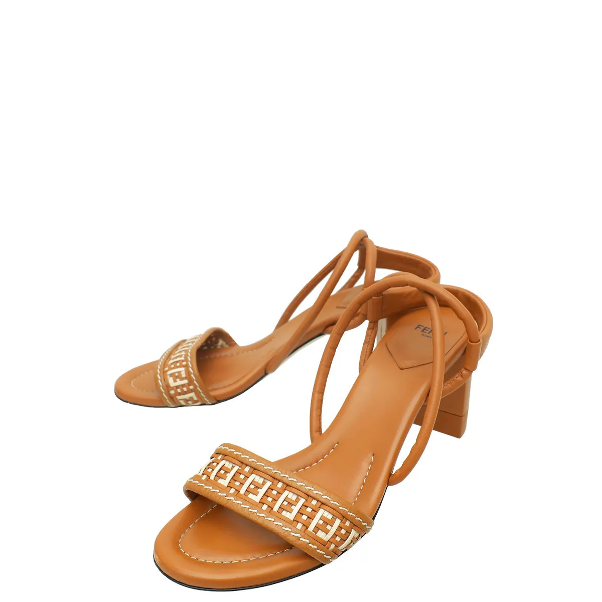 Moon Walk Wet Land Fendi Brandy Brown Interwoven FF Cross Slingback Sandals 39