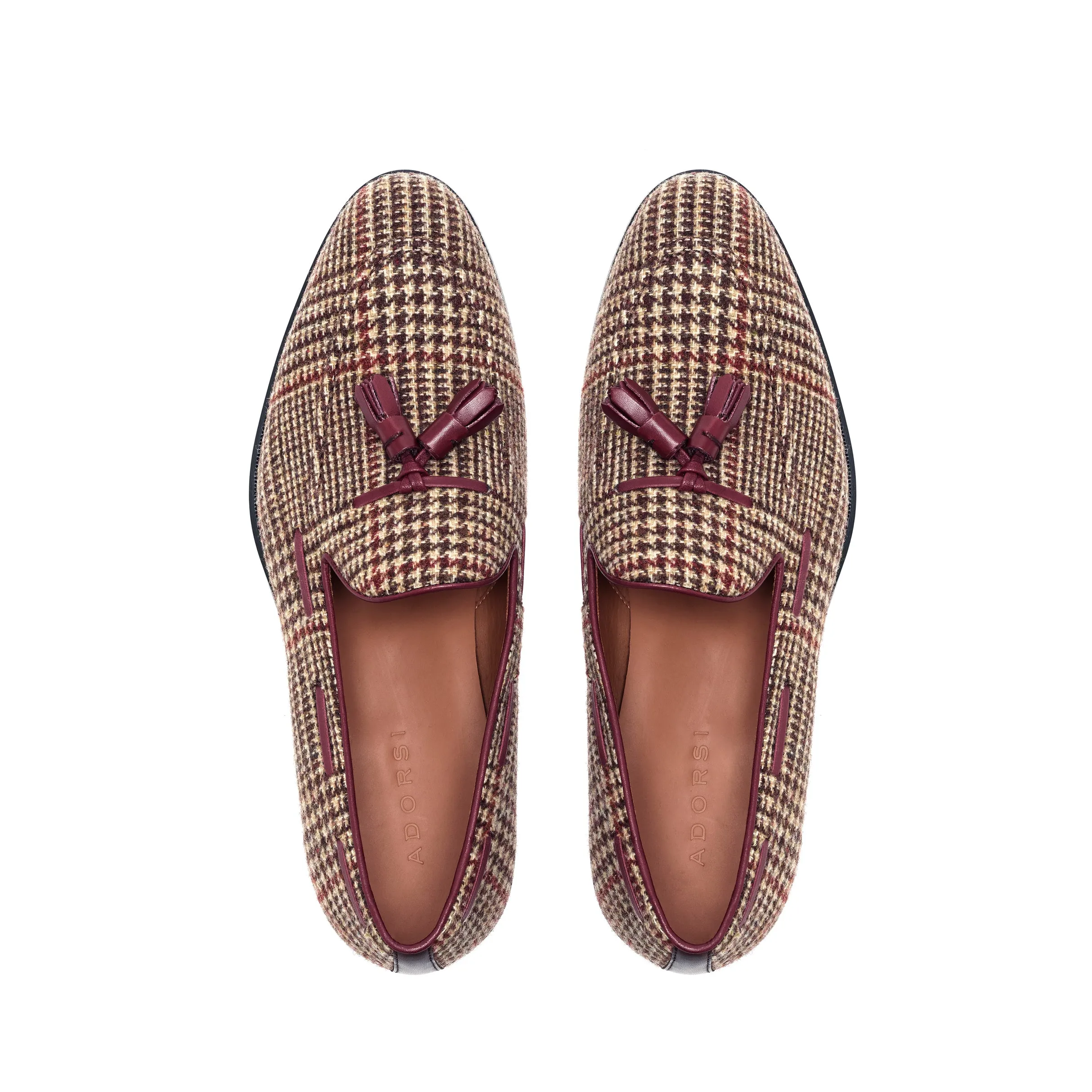 Brown Tweed Tassel Loafer Arch Fit Non-Slip Shoes