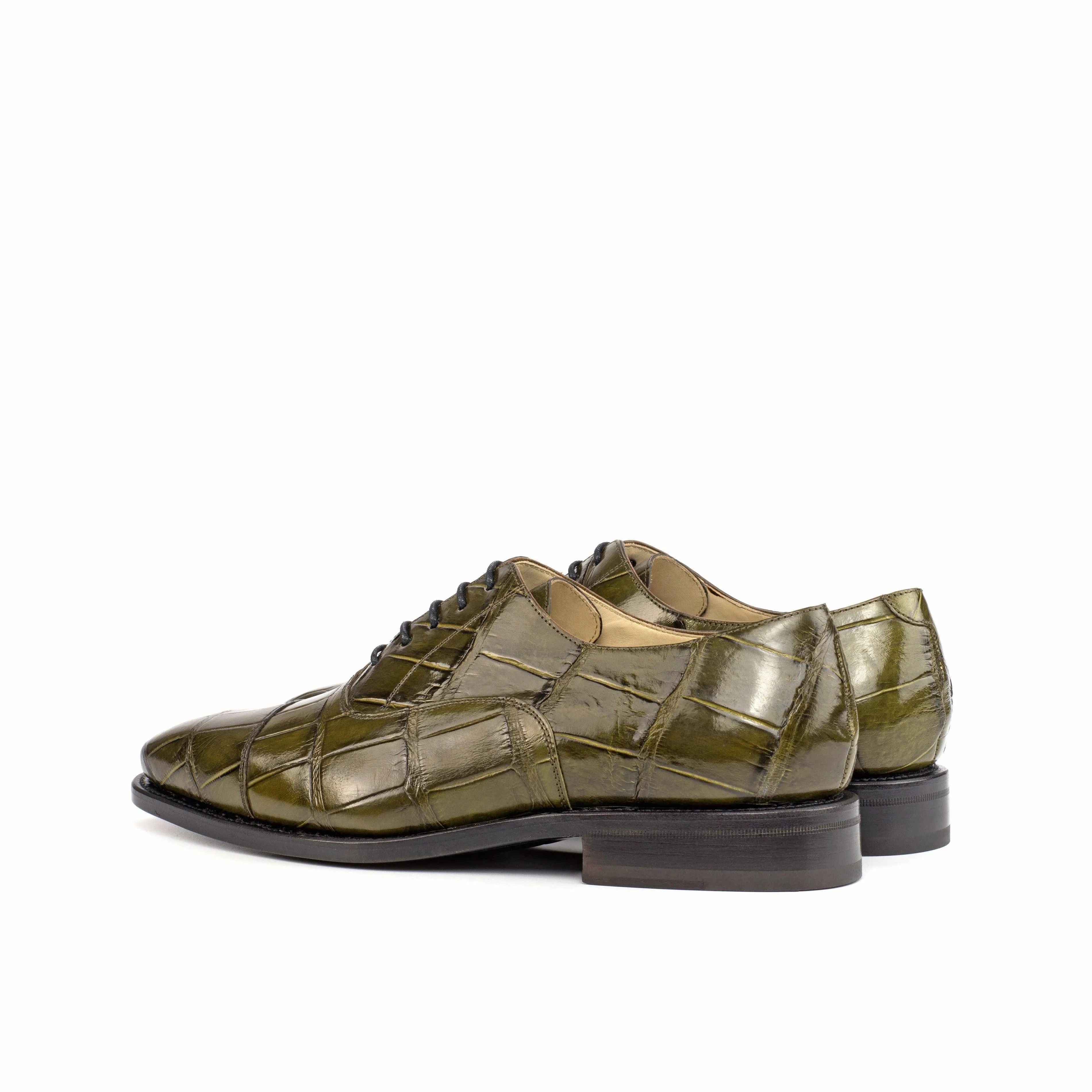 Olive Green Alligator Oxford Shoes Grain Leather Oxfords Refined Style Urban Lifestyle