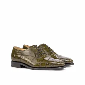 Olive Green Alligator Oxford Shoes Leather Lace-up Dress Shoes Comfortable Walk