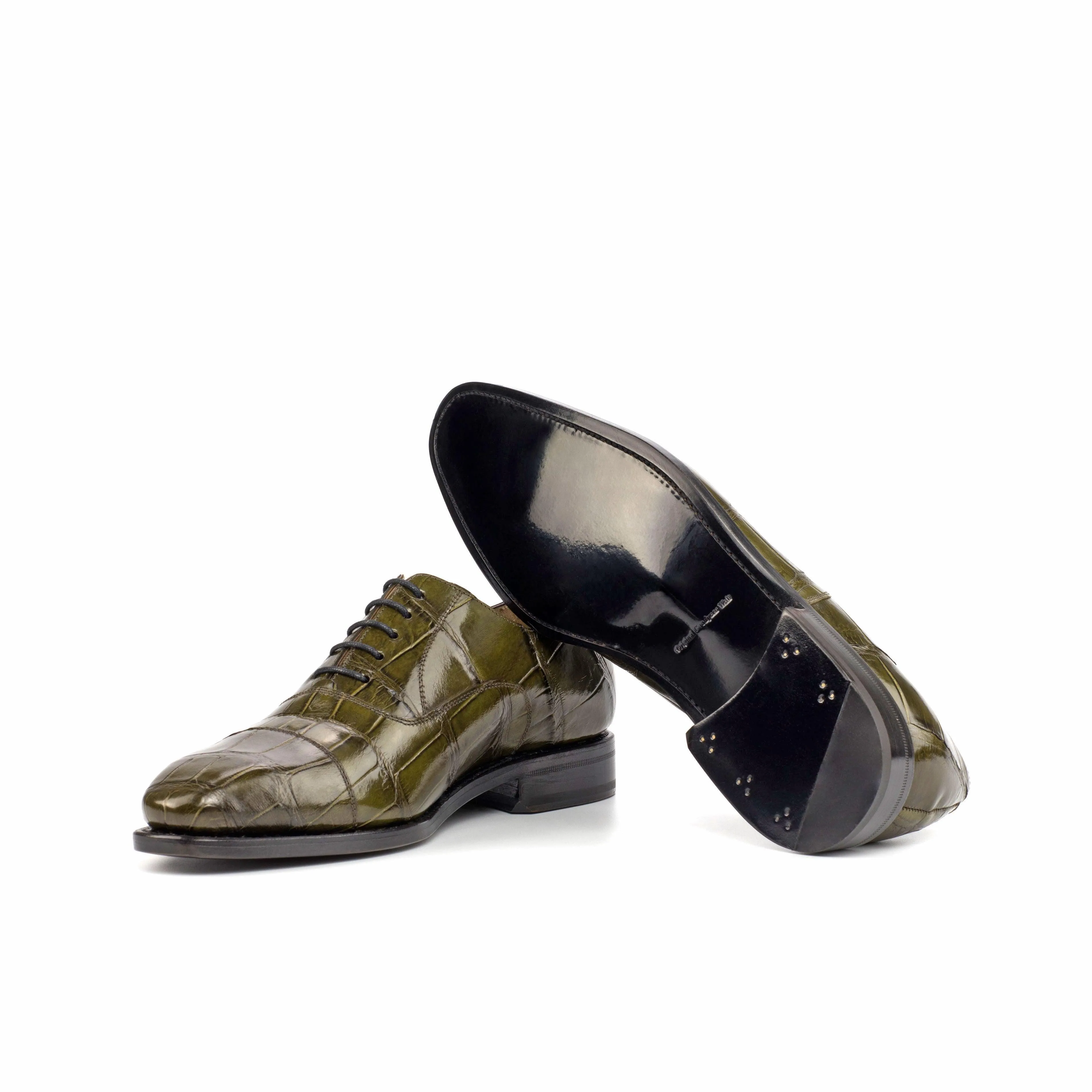 Olive Green Alligator Oxford Shoes Crisp Details