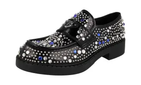 Prada Men's Black Brushed Spazzolato Leather Chocolate Artist Performer Loafer Loafers 2DE127 True Lane