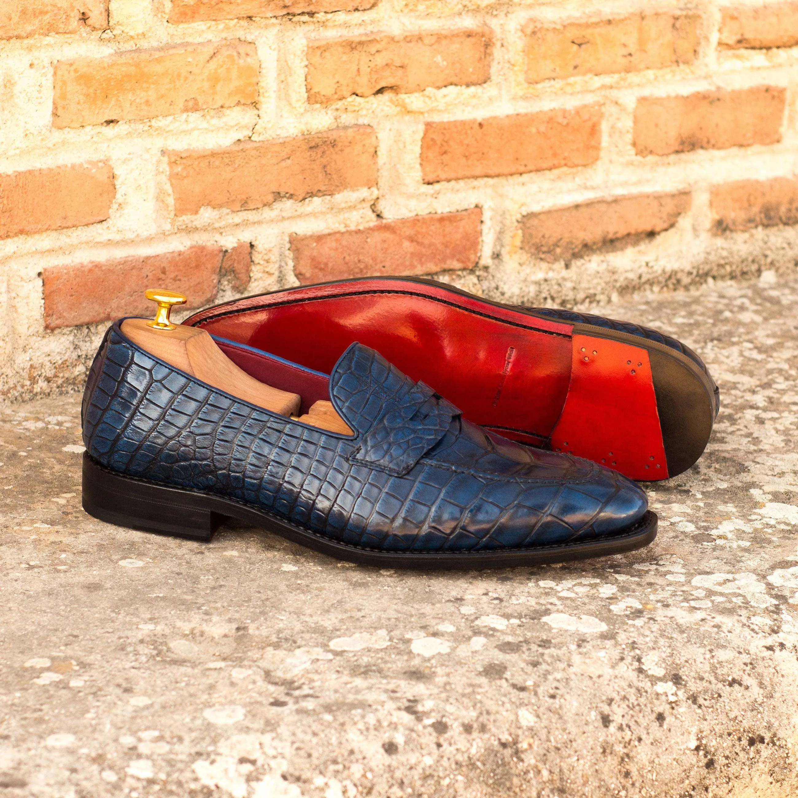 Navy Alligator Penny Loafer Grip Walk