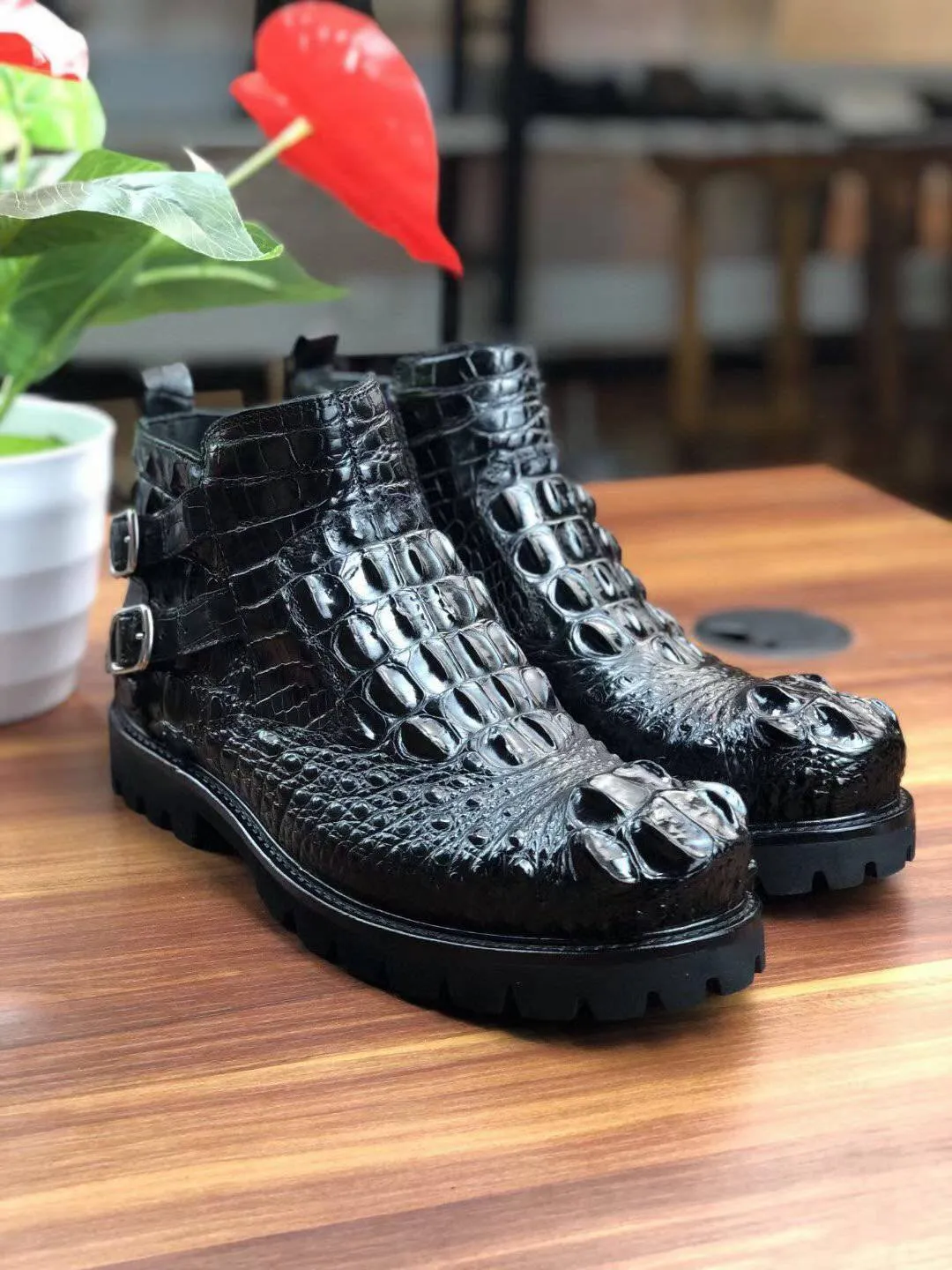 Beach Air Dance Mood Crocodile Shoes Men's Boots Genuine Crocodile Leather Comfort Dress Boots Male British Chelsea Boots Mens Winter Business Boots