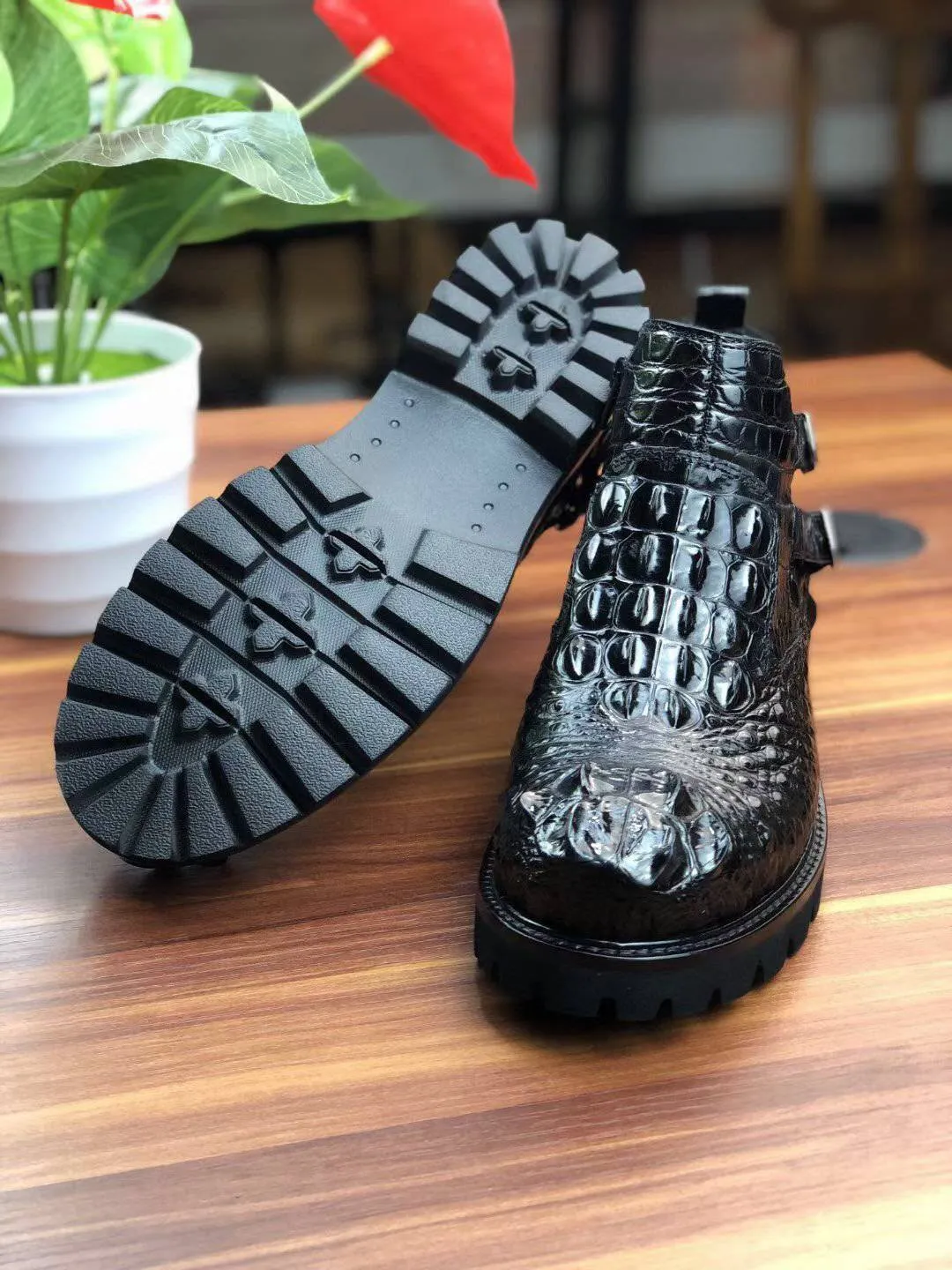 Comfortable Cushioning Fashionable Look Crocodile Shoes Men's Boots Genuine Crocodile Leather Comfort Dress Boots Male British Chelsea Boots Mens Winter Business Boots