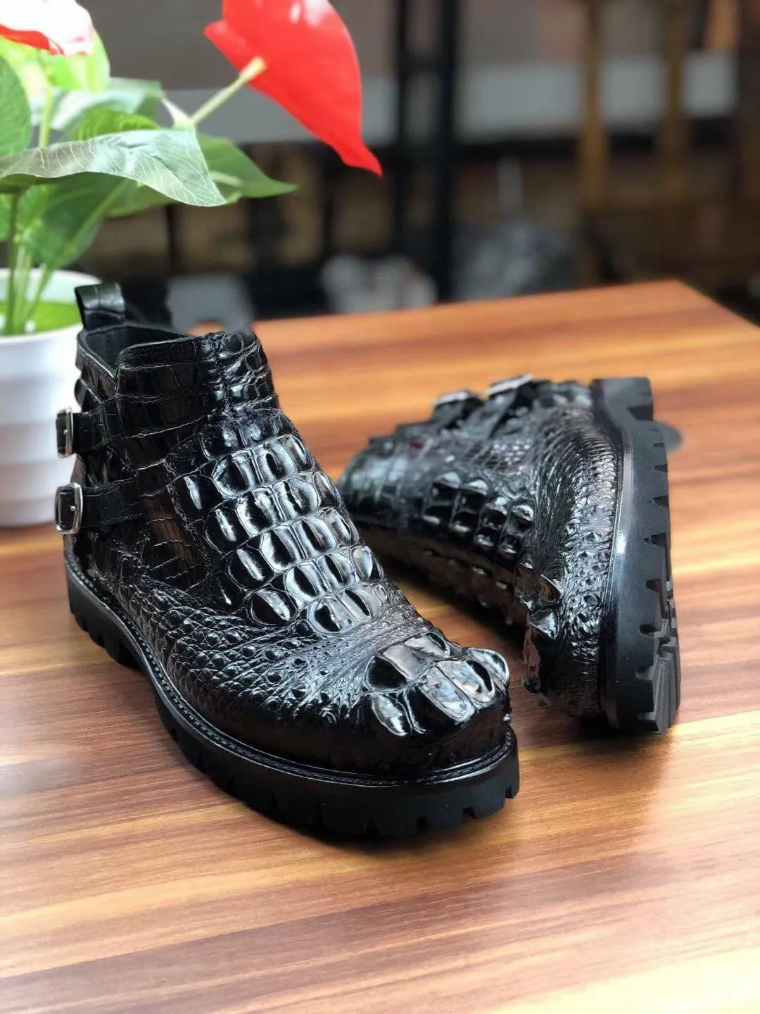Forest camp Relax Vibe Crocodile Shoes Men's Boots Genuine Crocodile Leather Comfort Dress Boots Male British Chelsea Boots Mens Winter Business Boots