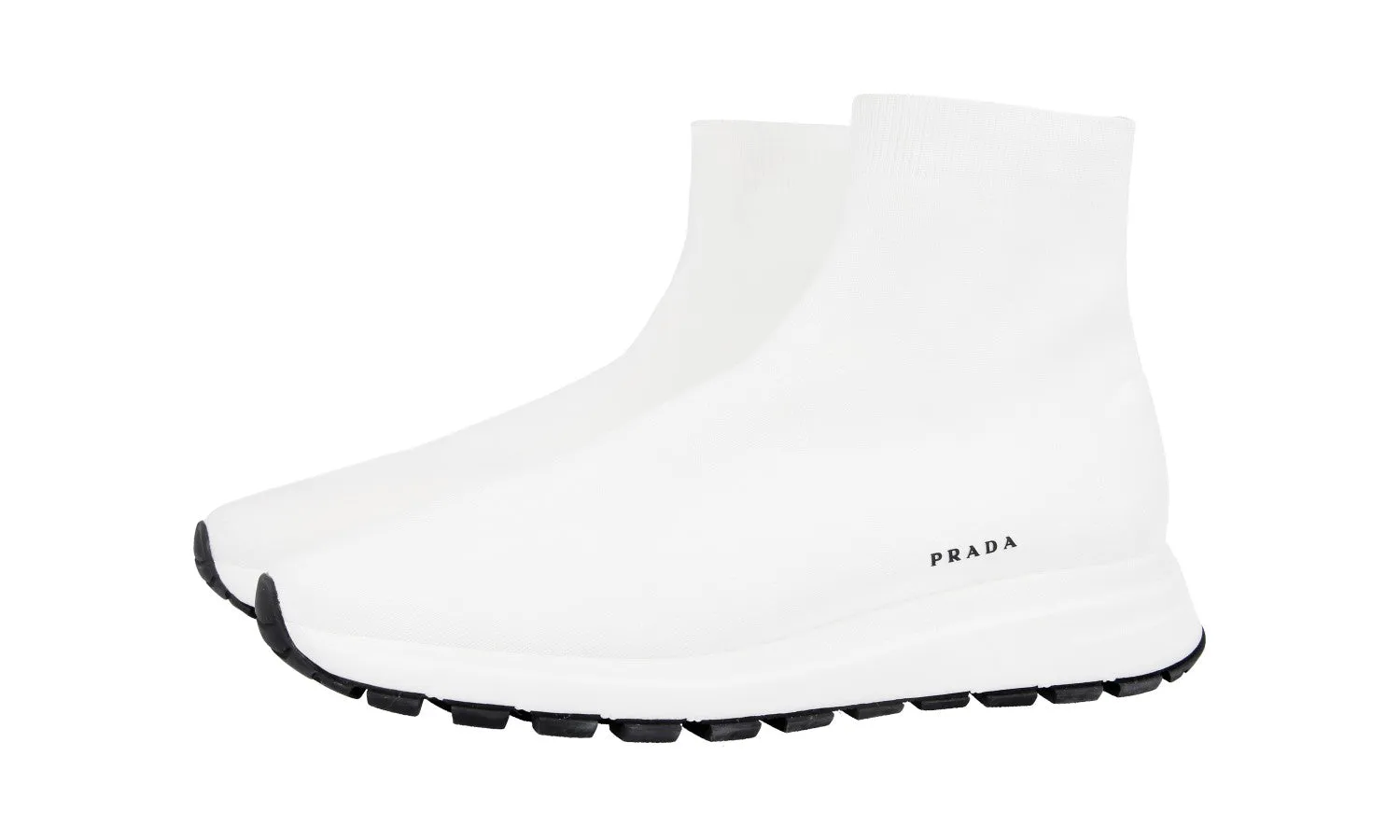 Glossy Finish Prada Men's White Sock High-Top Sneaker 4T3478