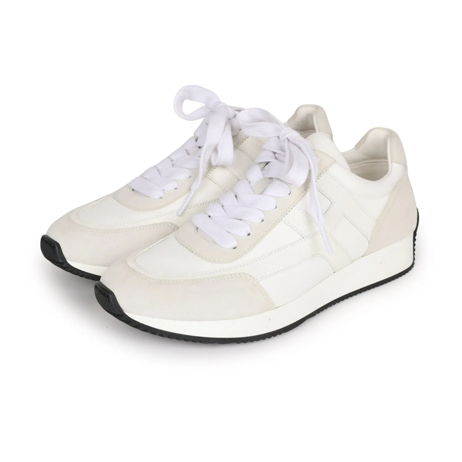 Hermes Boomerang Sneakers White/Gris Perle Epsom/Suede/Canvas 38 Month Strong Step Light