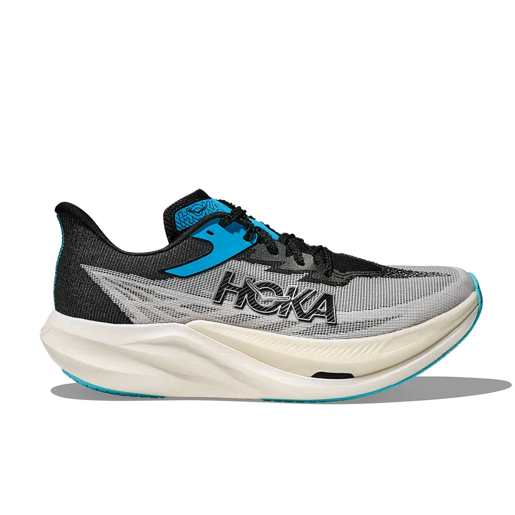 Shock Diffusing Midsole Movement Support Mens Hoka Rocket X 3 in White/Black