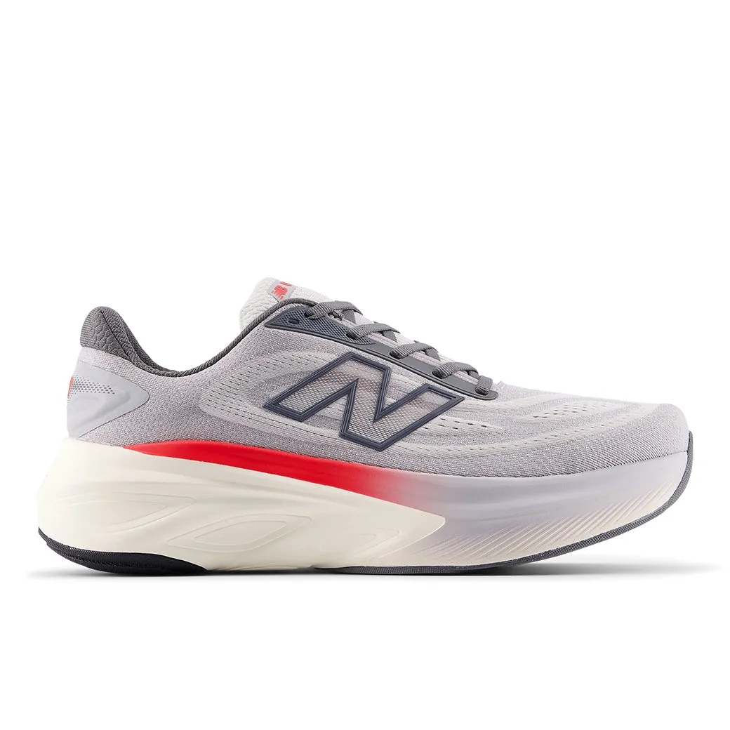 Mens New Balance Fresh Foam More v6 in Grey Matter/True Red/Castlerock Durable Base Torsion Stability