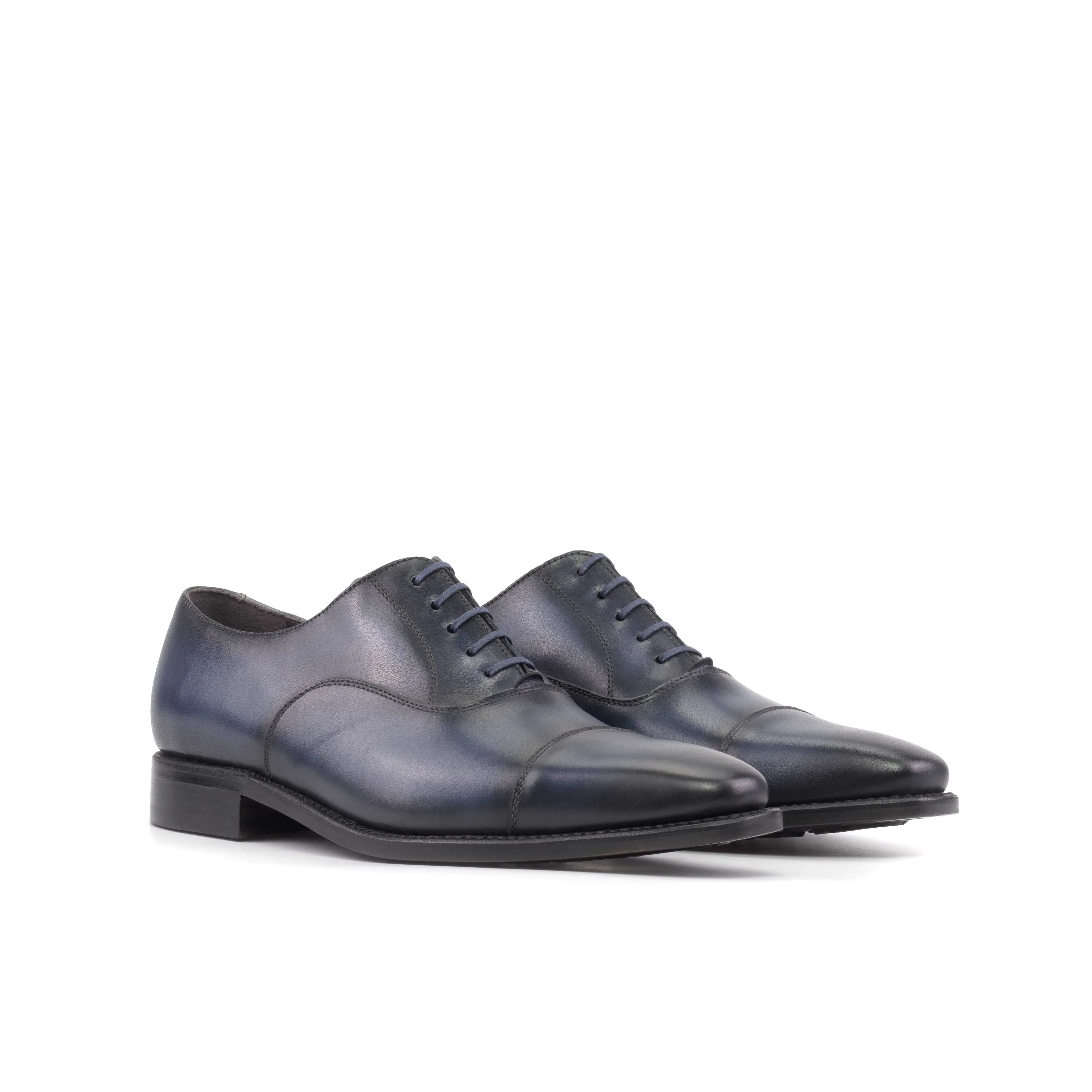 Navy Calf Leather Cap-Toe Oxford Shoes Matte Finish Oxfords
