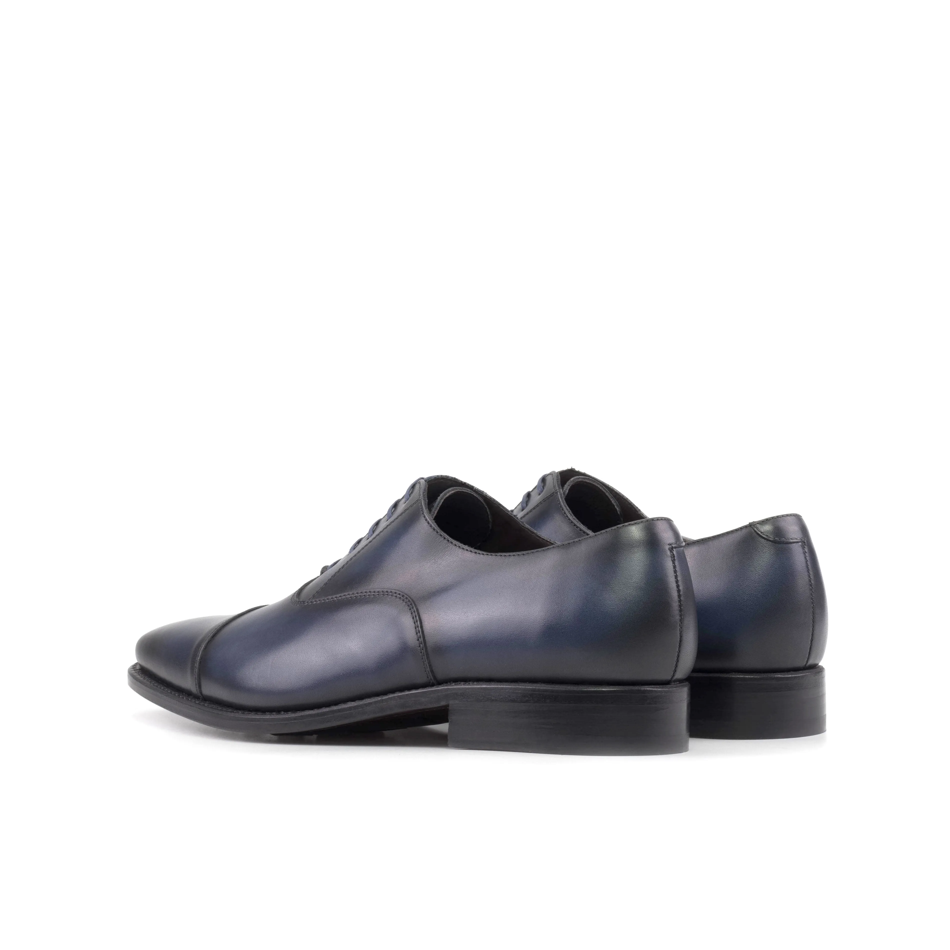 Navy Calf Leather Cap-Toe Oxford Shoes Everyday Comfort Easy Slip
