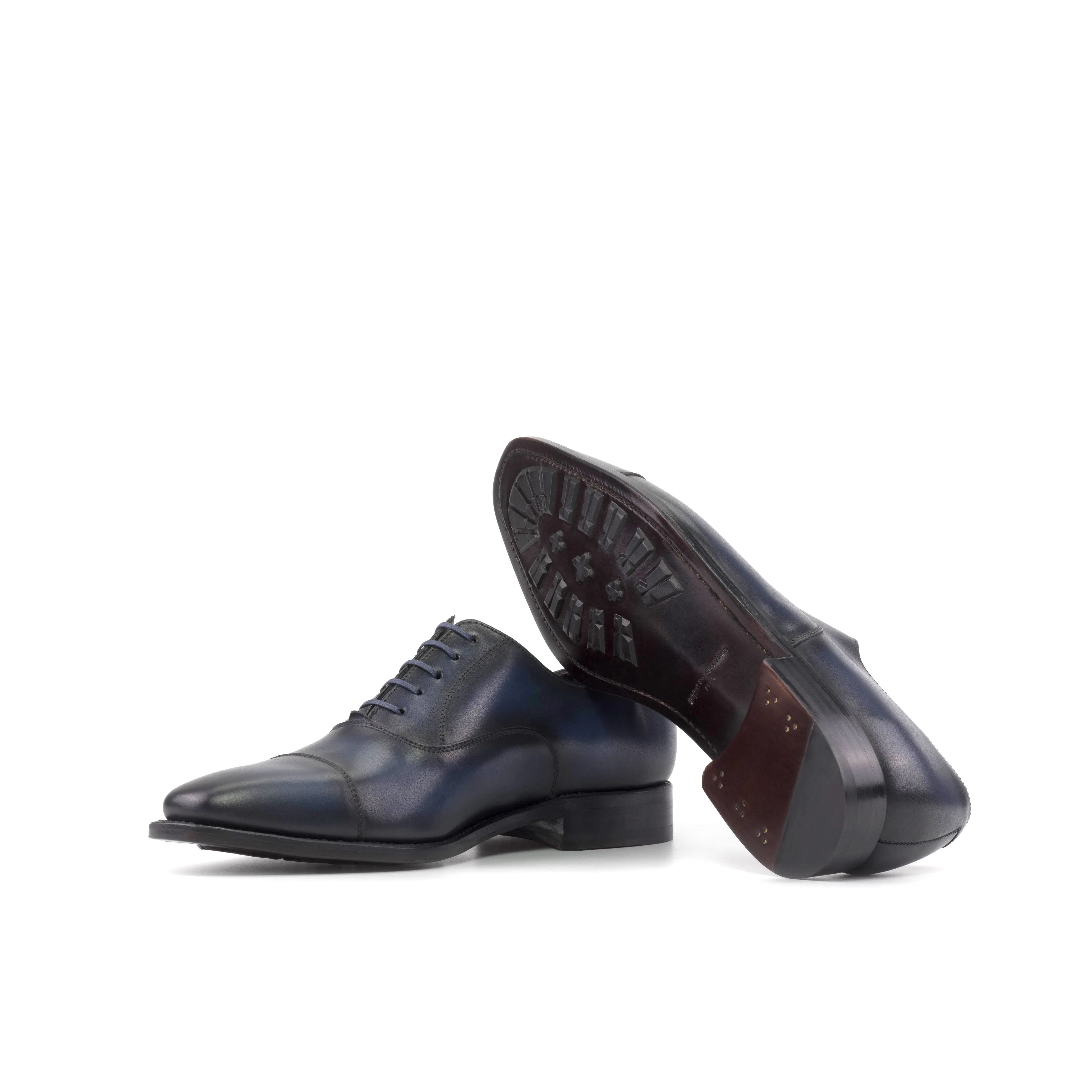 Navy Calf Leather Cap-Toe Oxford Shoes Dust Shield
