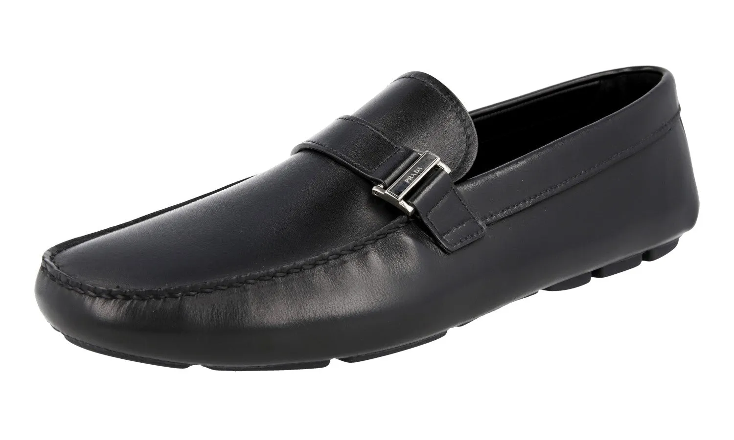 Prada Men's Black Leather Driving Logo Loafers 2DD160 Neat Step