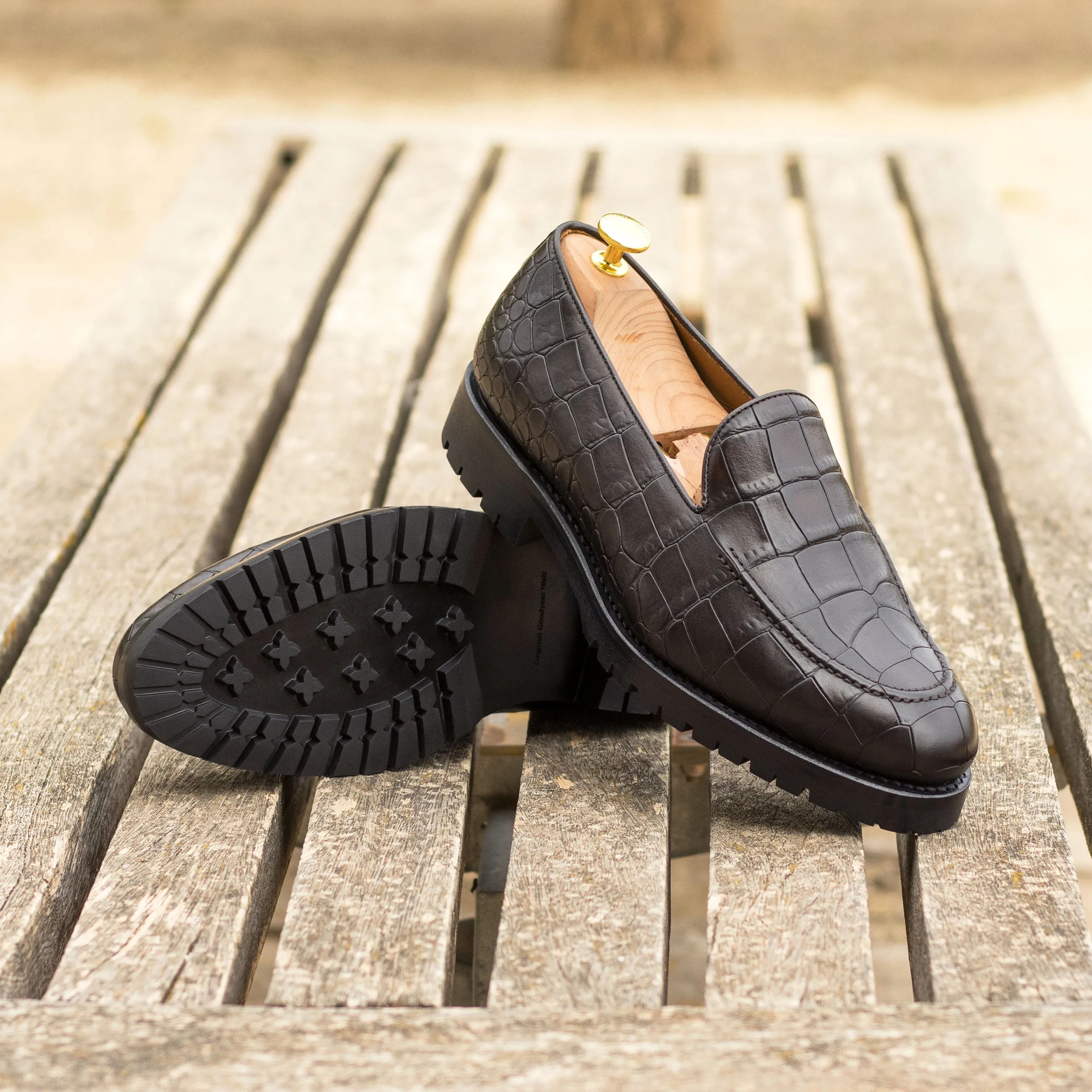 Sunny Lane Dark Brown Croco Plain Loafers