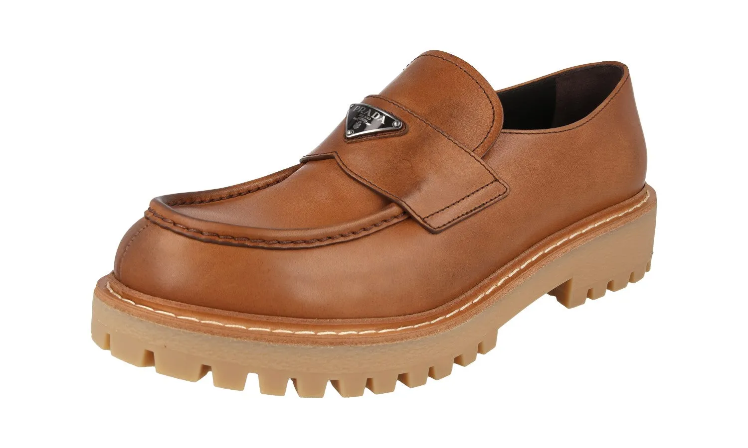 Comfortable Style Prada Men's Brown welt-sewn Leather Chocolate Loafers 2DE151