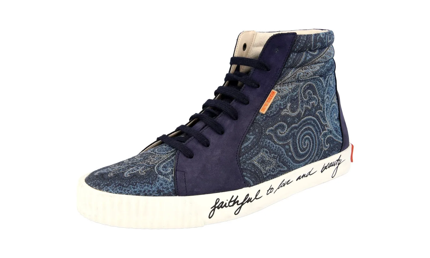 Etro Men's Blue Leather High-Top Sneaker 12140 Outdoor Comfort