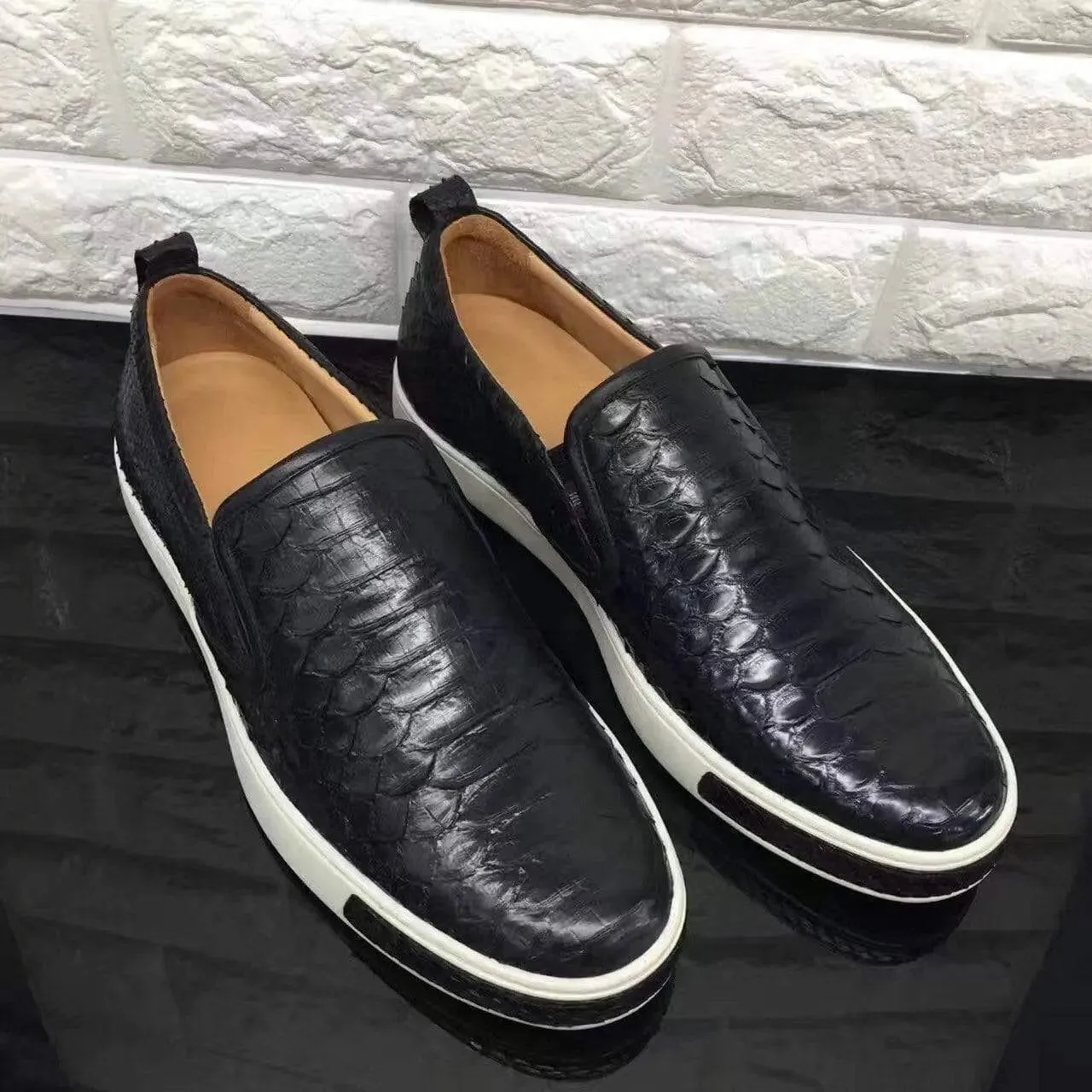 Shopping Mood Crocodile Shoes Men's Casual Slip-On Fashion Python Roller-Boat Sneakers