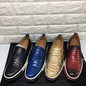 Comfort arch Fish Glow Crocodile Shoes Men's Casual Slip-On Fashion Python Roller-Boat Sneakers
