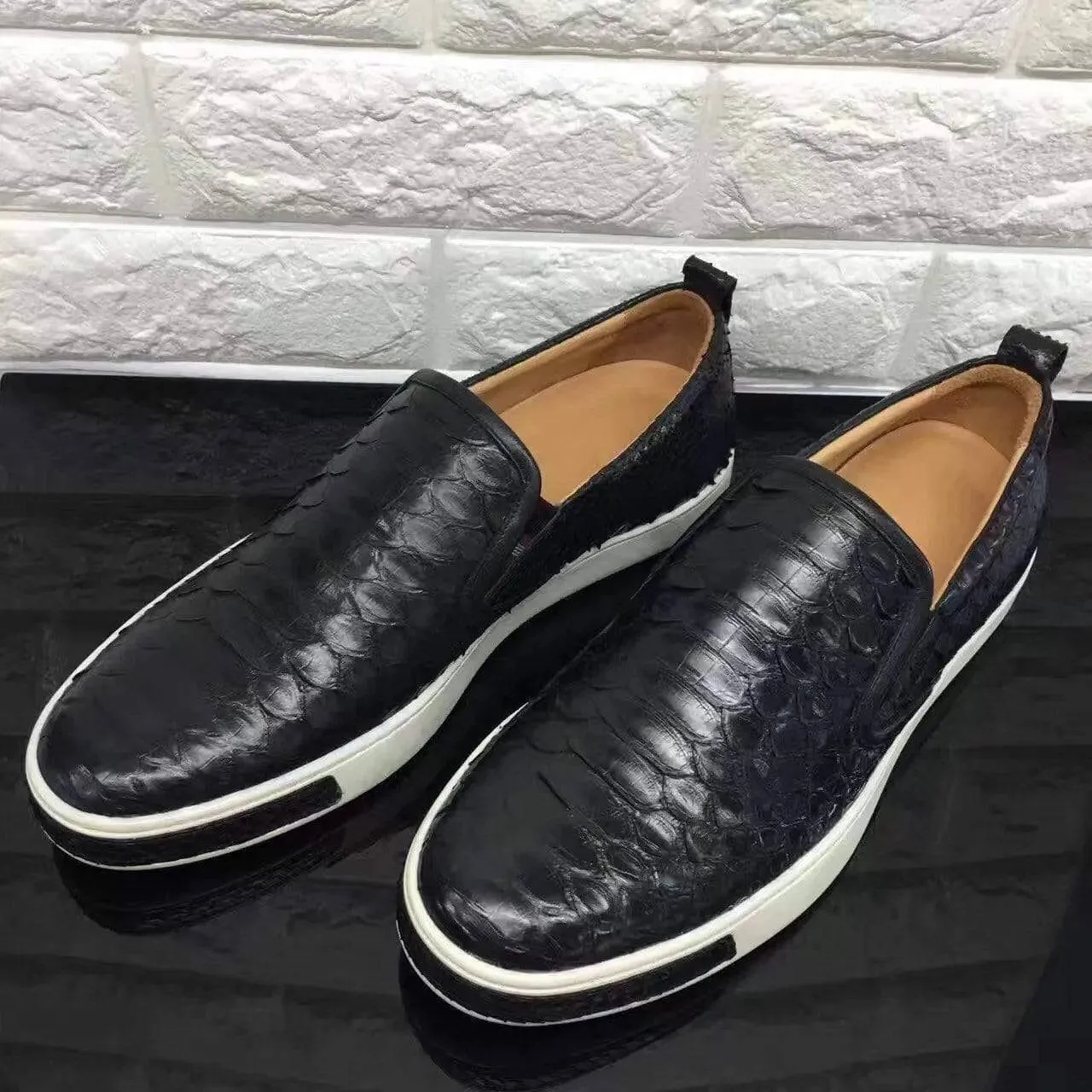 Strap Easy Crocodile Shoes Men's Casual Slip-On Fashion Python Roller-Boat Sneakers