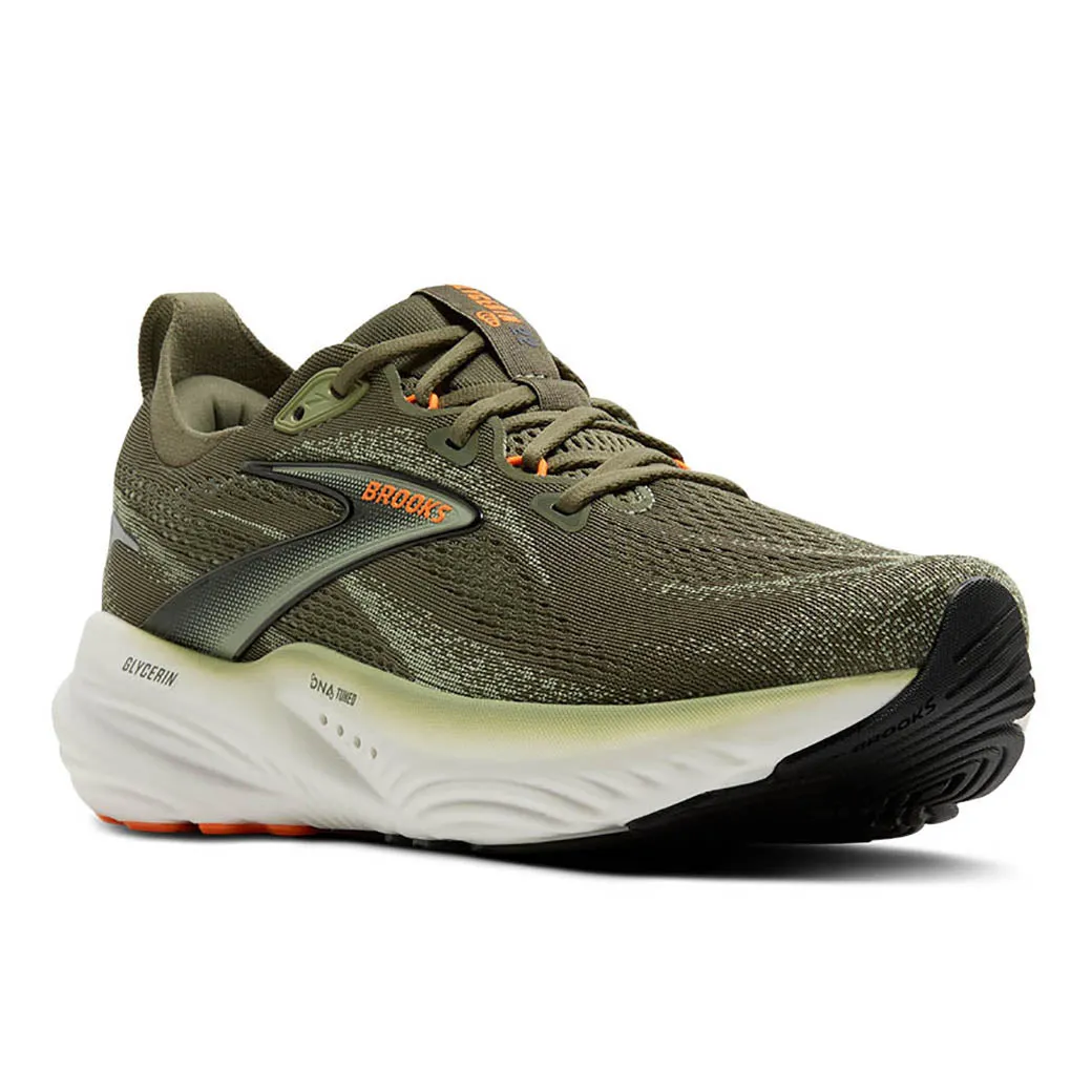 Breathable Knit Fabric Mens Brooks Running Glycerin 22 in Dusty Olive/Tea/Orange