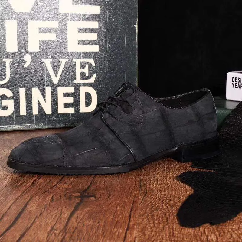 Crocodile Shoes Classic Sanded Genuine Crocodile Leather Slip On loafers driving shoes Black Practical Shoes Evening Ease