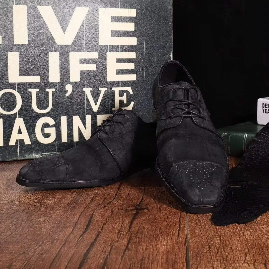 Style Run Crocodile Shoes Classic Sanded Genuine Crocodile Leather Slip On loafers driving shoes Black