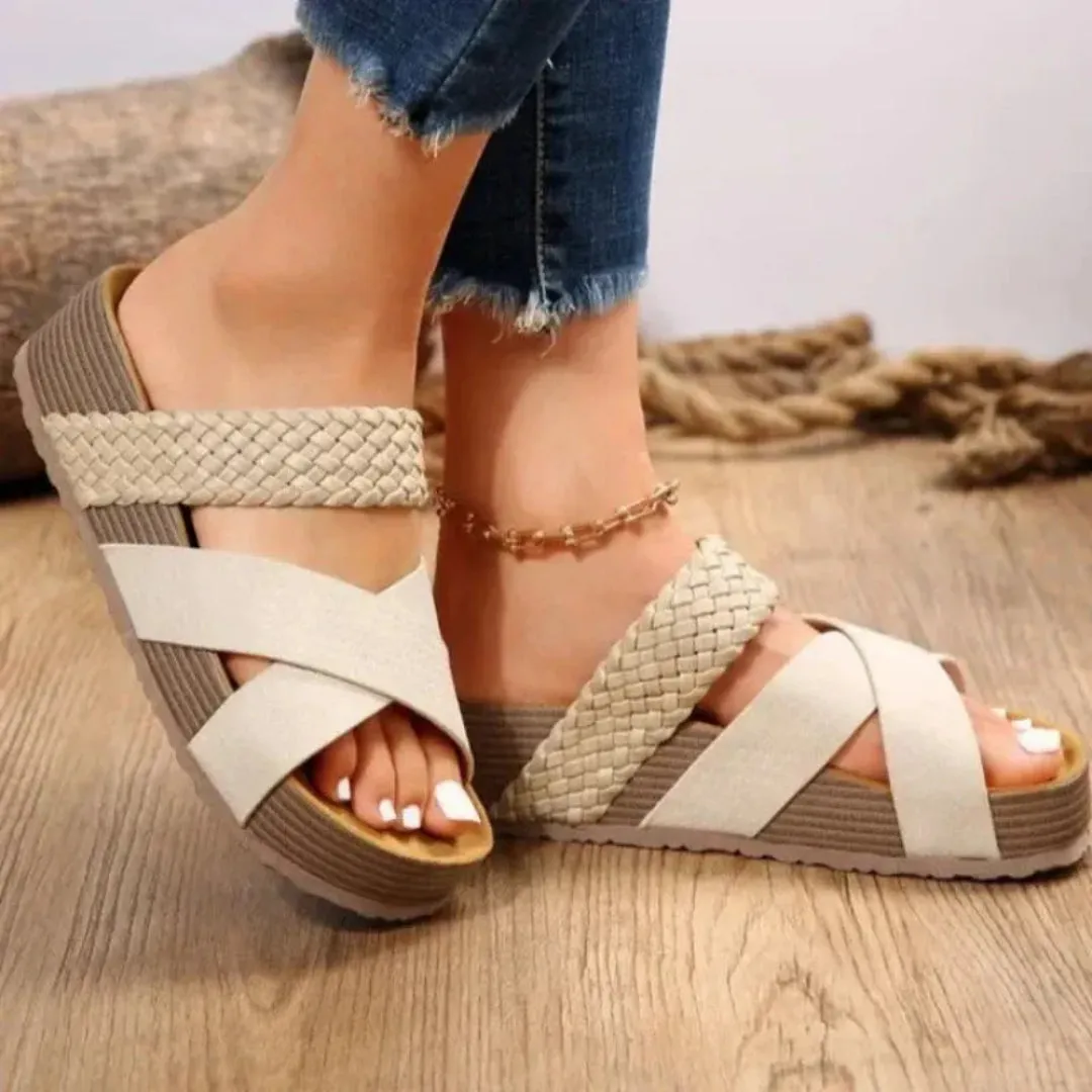 Cora Braided Open-Toe Sandals Stretchable Material
