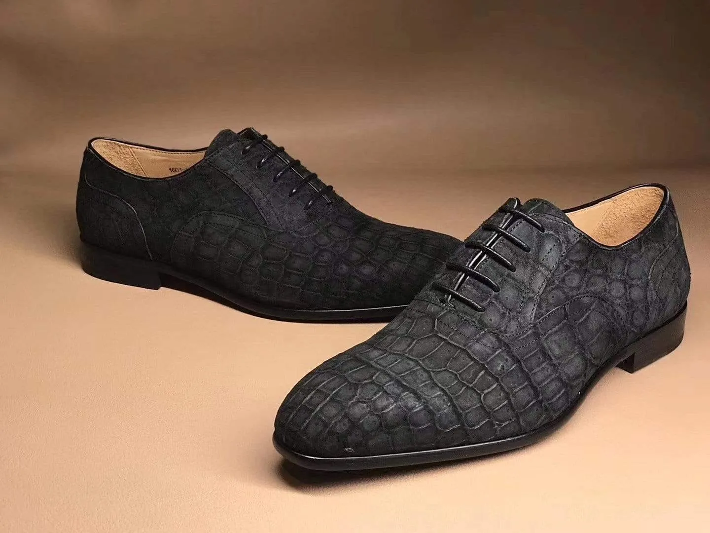 Stud Detail Crocodile Shoes Mens Sanded Crocodile Leather Derby Shoes, Grey