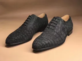 Comfortable Look Crocodile Shoes Mens Sanded Crocodile Leather Derby Shoes, Grey