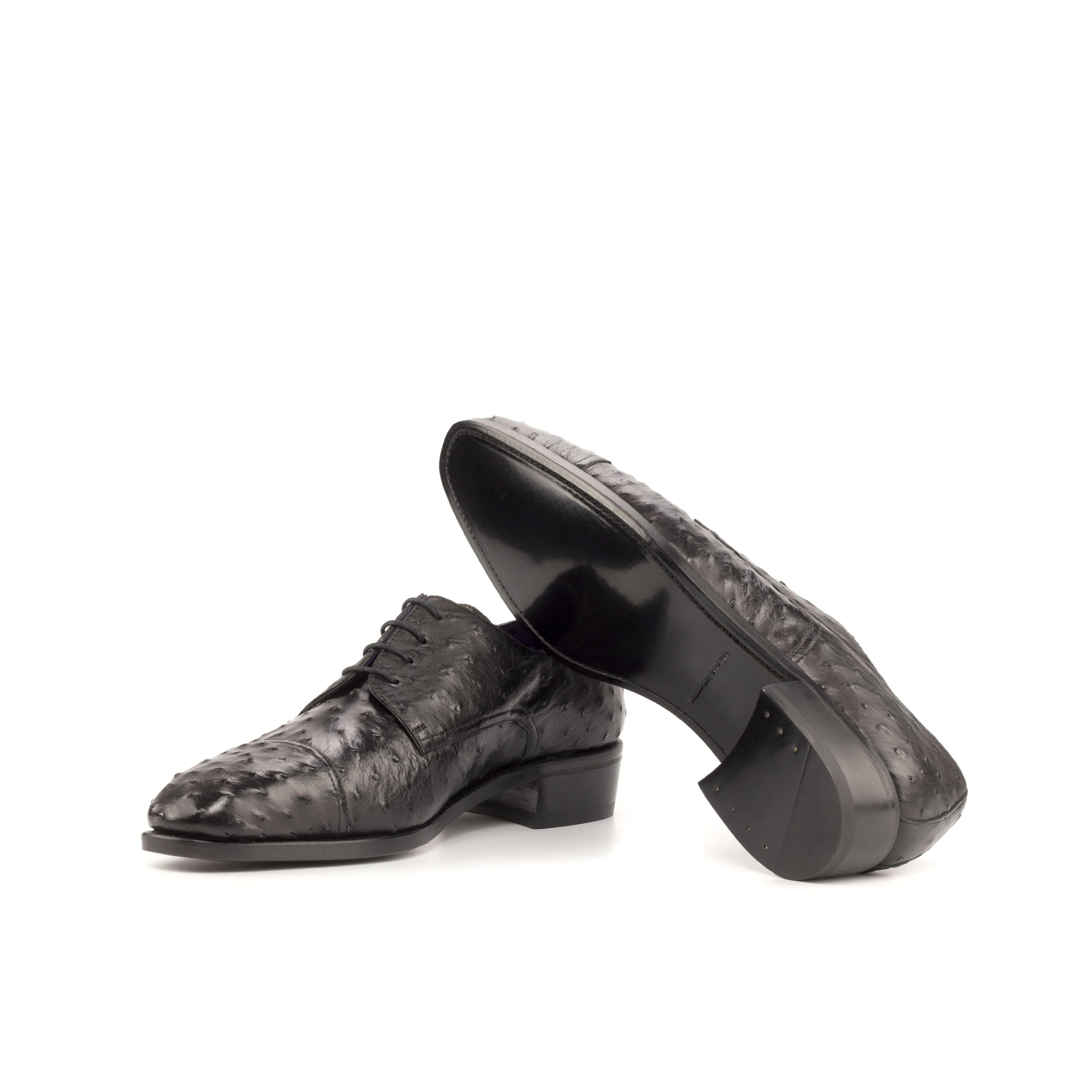 Street Casual Functional Touch Black Ostrich Derby Shoes