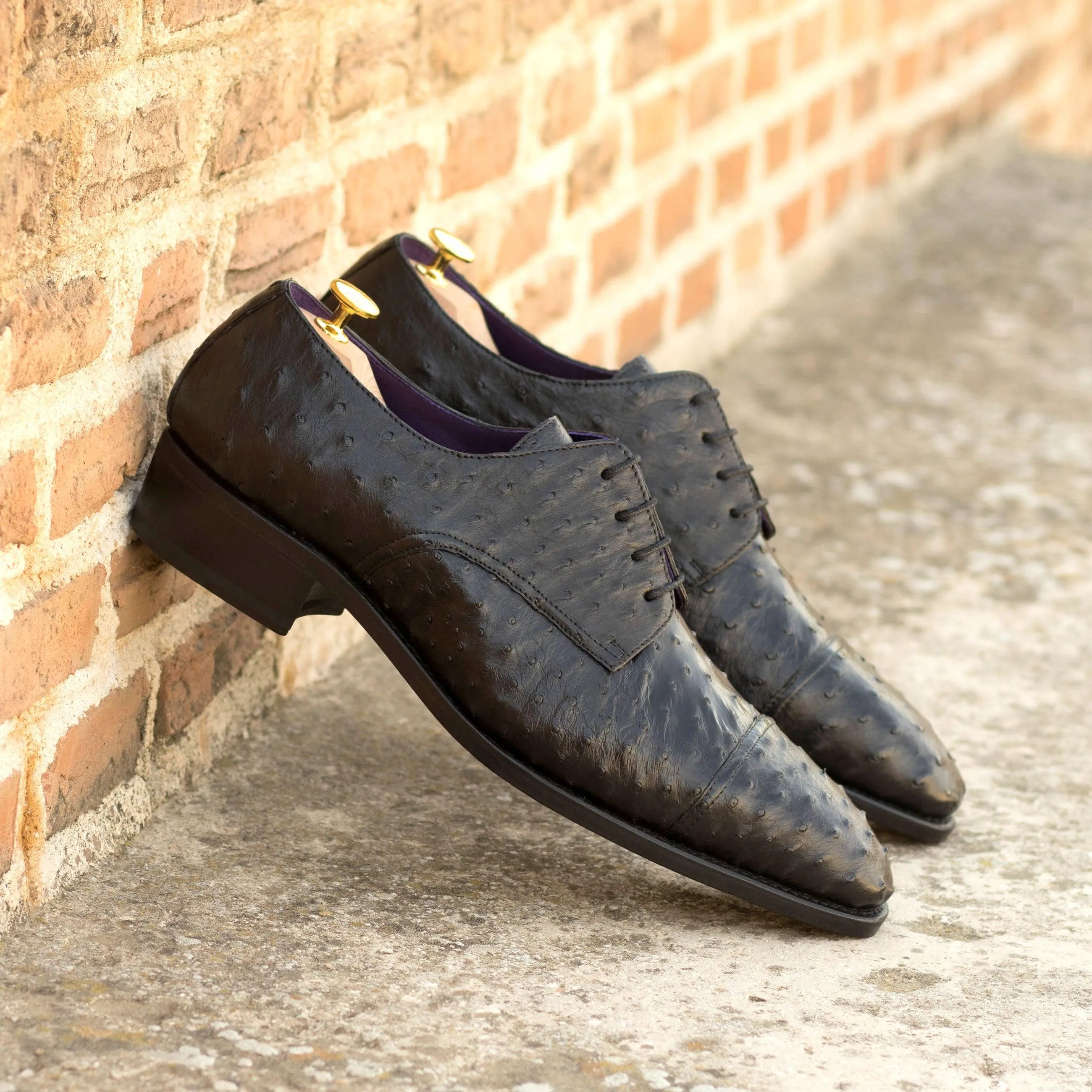 Victory Walk Black Ostrich Derby Shoes