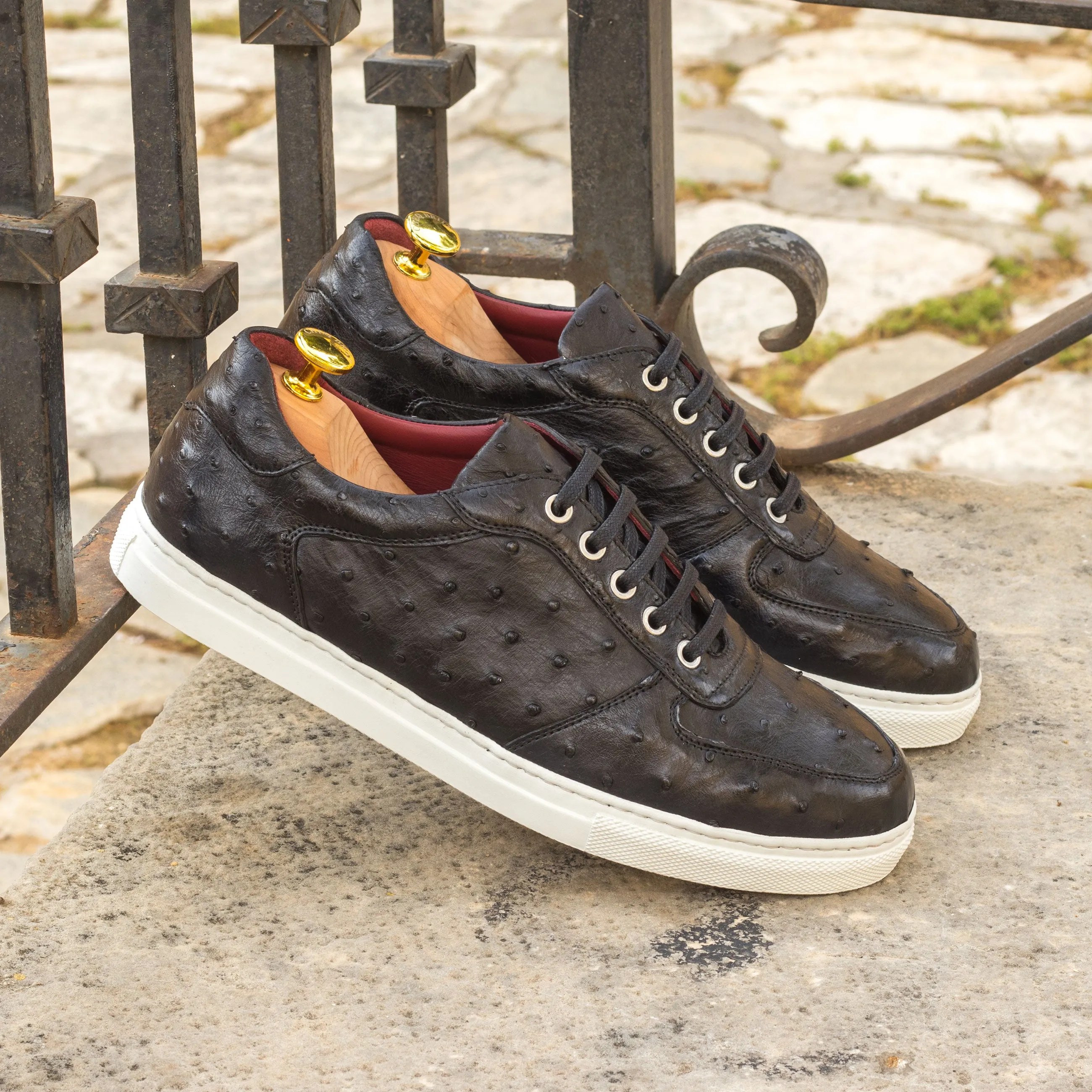 Football Black Ostrich Low-Top Sneakers