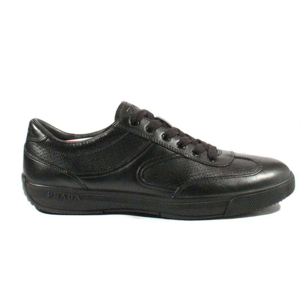 Prada Sports Men's Designer Shoes Black Leather Sneakers 4E1526 (PRM37) Firm Edge