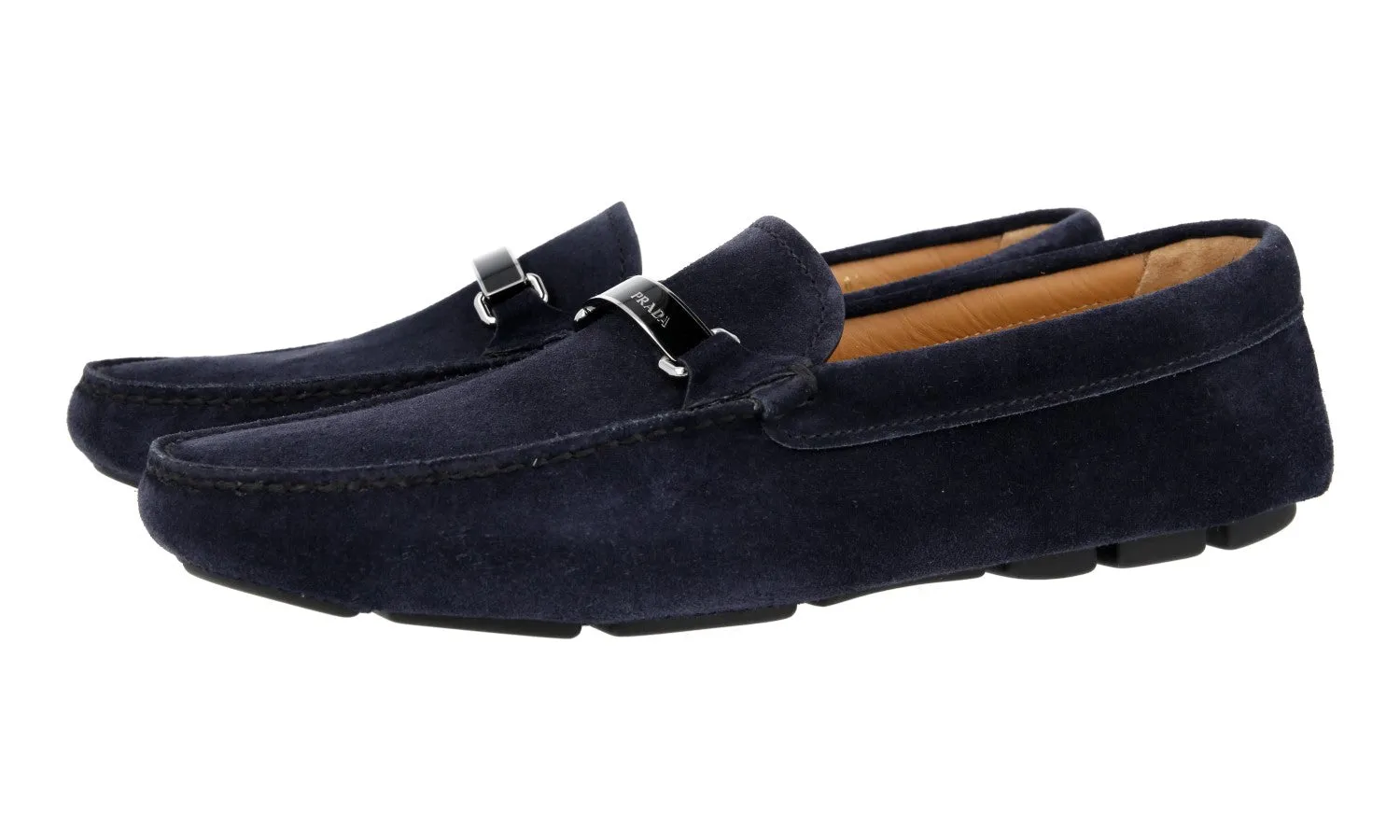 Prada Men's Blue Leather Logo Loafers 2DD166 Bright Step