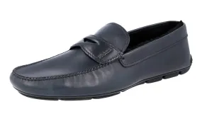 Prada Men's Blue Leather Shearling Driving Loafer Loafers 2DD011 Simple Look