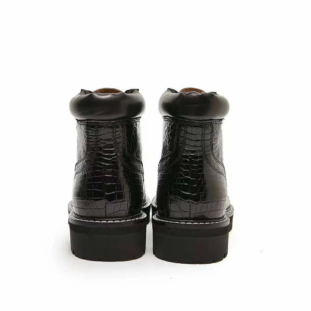 Crocodile Shoes Women's Crocodile Leather Matin Boots Round Toe Supportive footwear