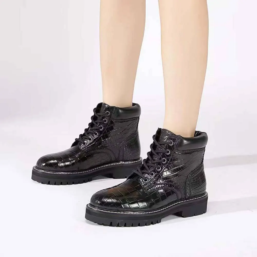 Crocodile Shoes Women's Crocodile Leather Matin Boots Trendy Step Shop Mood