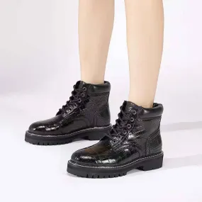 Crocodile Shoes Women's Crocodile Leather Matin Boots Trendy Step Shop Mood