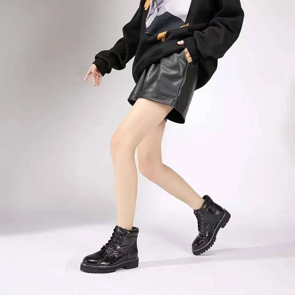 Wave Glow Crocodile Shoes Women's Crocodile Leather Matin Boots