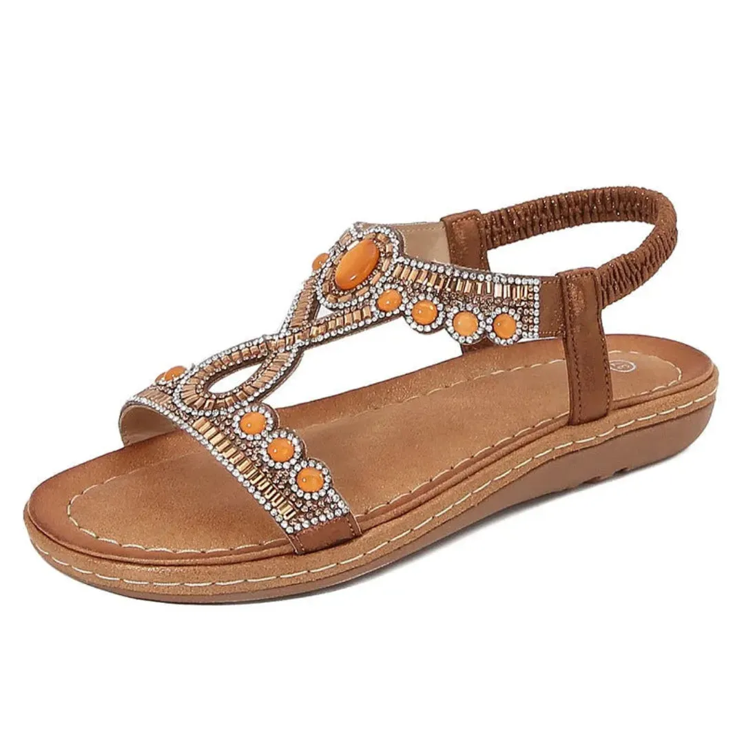 Ariana Embellished Beaded Slingback Flat Sandals Slip-On Comfort Quick Comfort