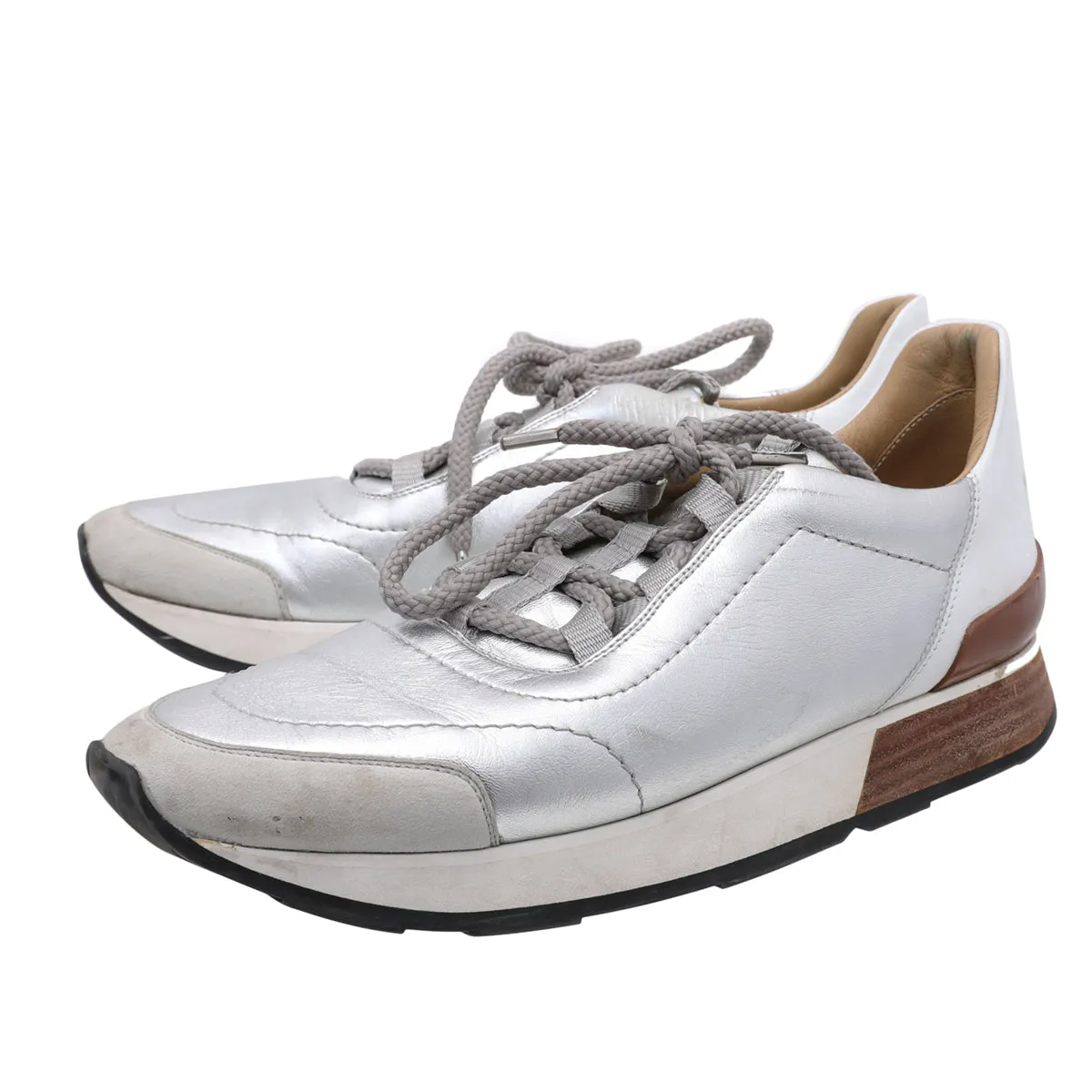 Top quality Hermes suede calfskin miles sneakers 39 Pearl Shine