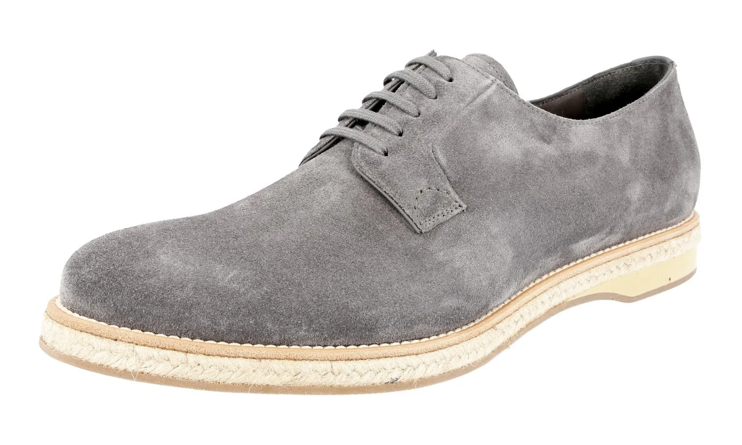Prada Men's Grey welt-sewn Leather Lace-up Shoes 2EG113 Limited Edition