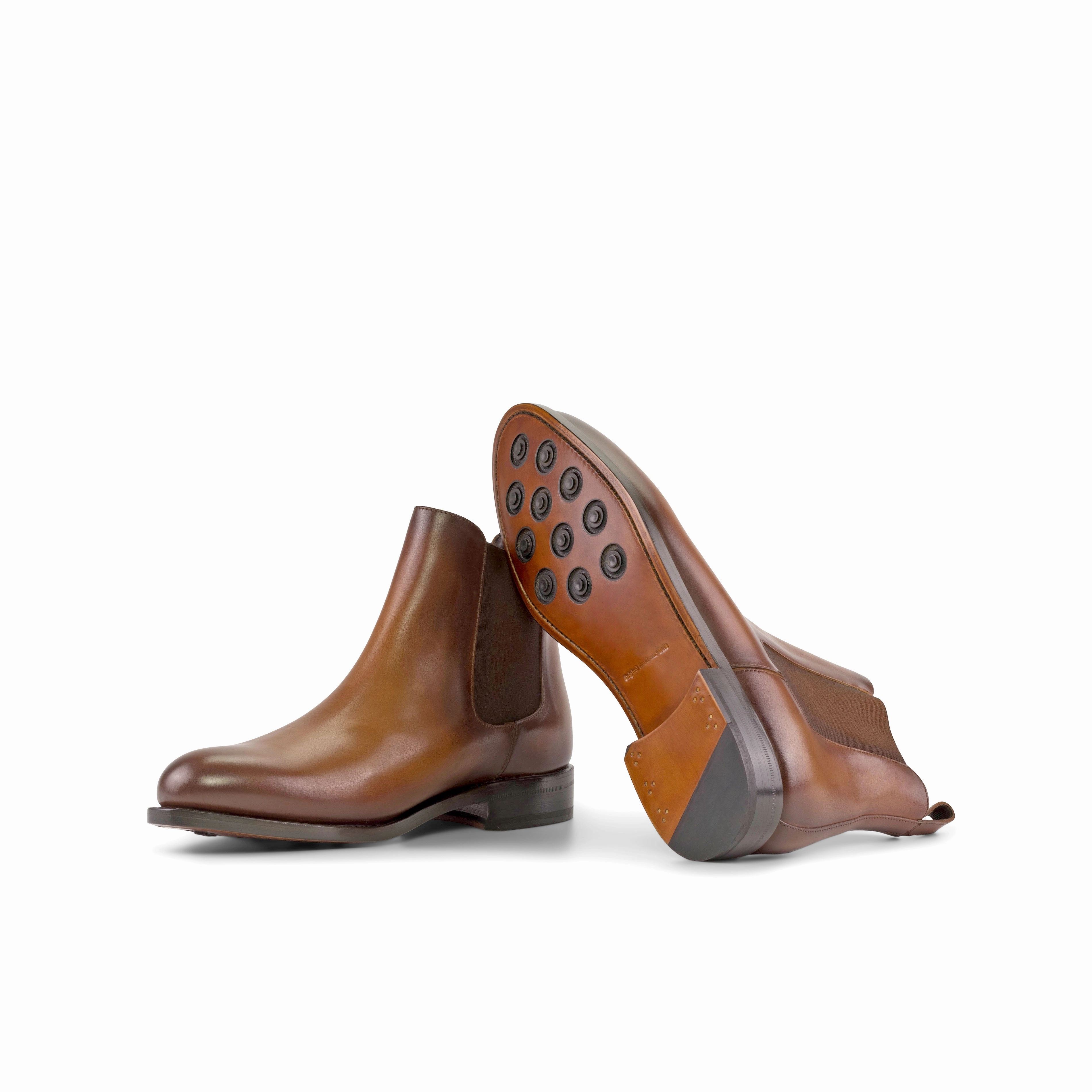 Crisp Finish Comfort Toe Box Cognac Calf Chelsea Boots